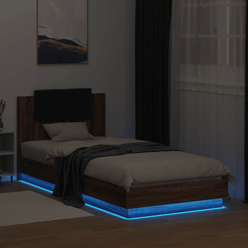 Bed Frame with LED without Mattress Brown Oak 100x200 cm