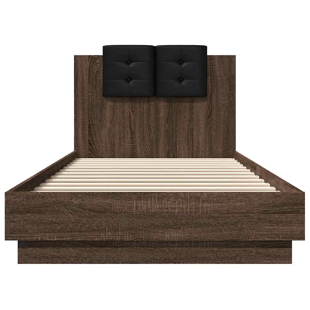 Bed Frame with LED without Mattress Brown Oak 100x200 cm