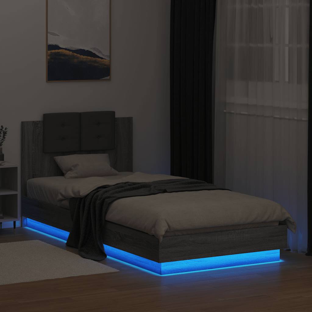 Bed Frame with LED without Mattress Grey Sonoma 90x200 cm