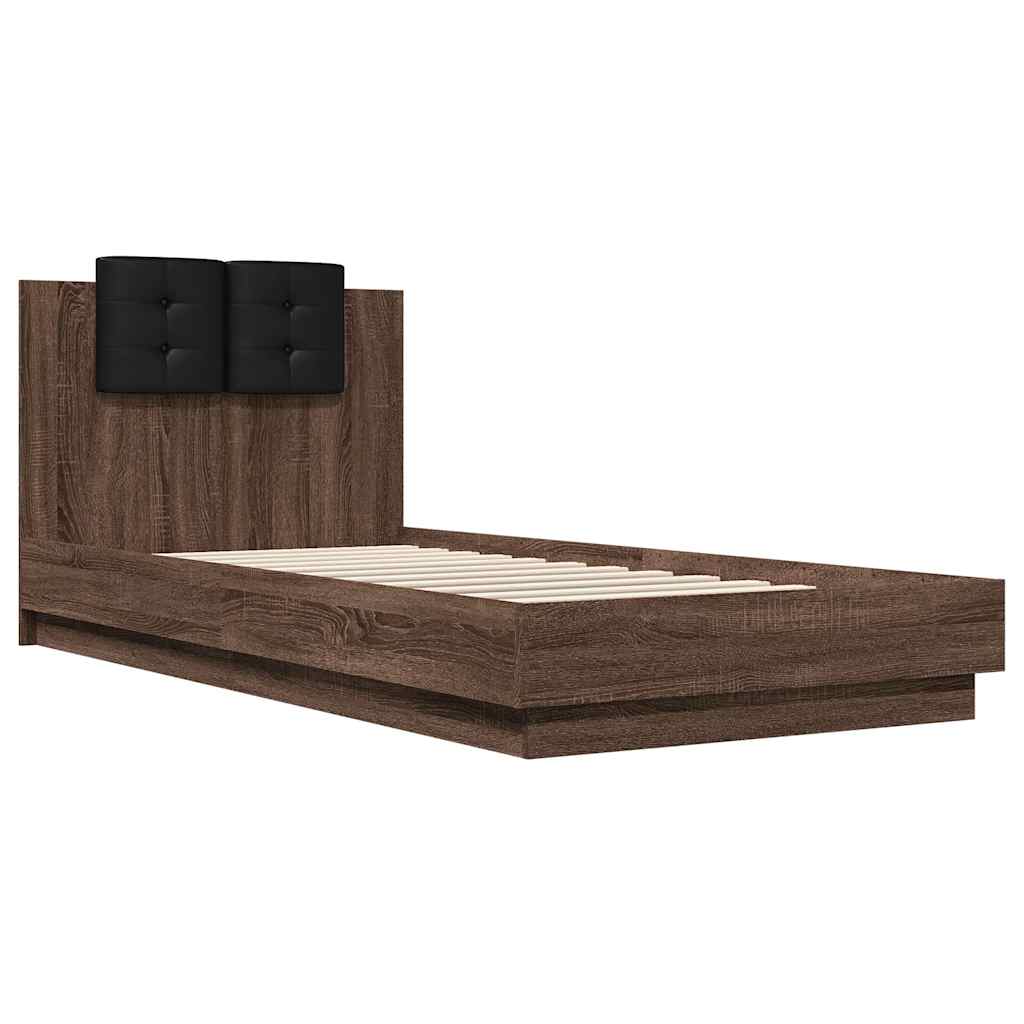 Bed Frame with LED without Mattress Brown Oak 90x200 cm