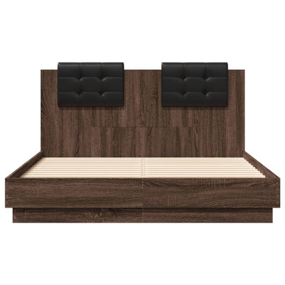 Bed Frame with LED without Mattress Brown Oak 135x190 cm