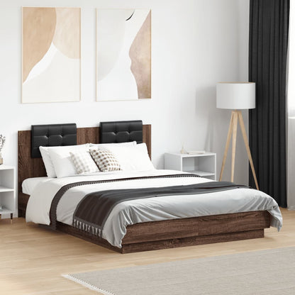 Bed Frame with LED without Mattress Brown Oak 135x190 cm