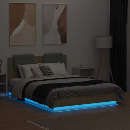 Bed Frame with LED without Mattress Sonoma Oak 120x190 cm Small Double