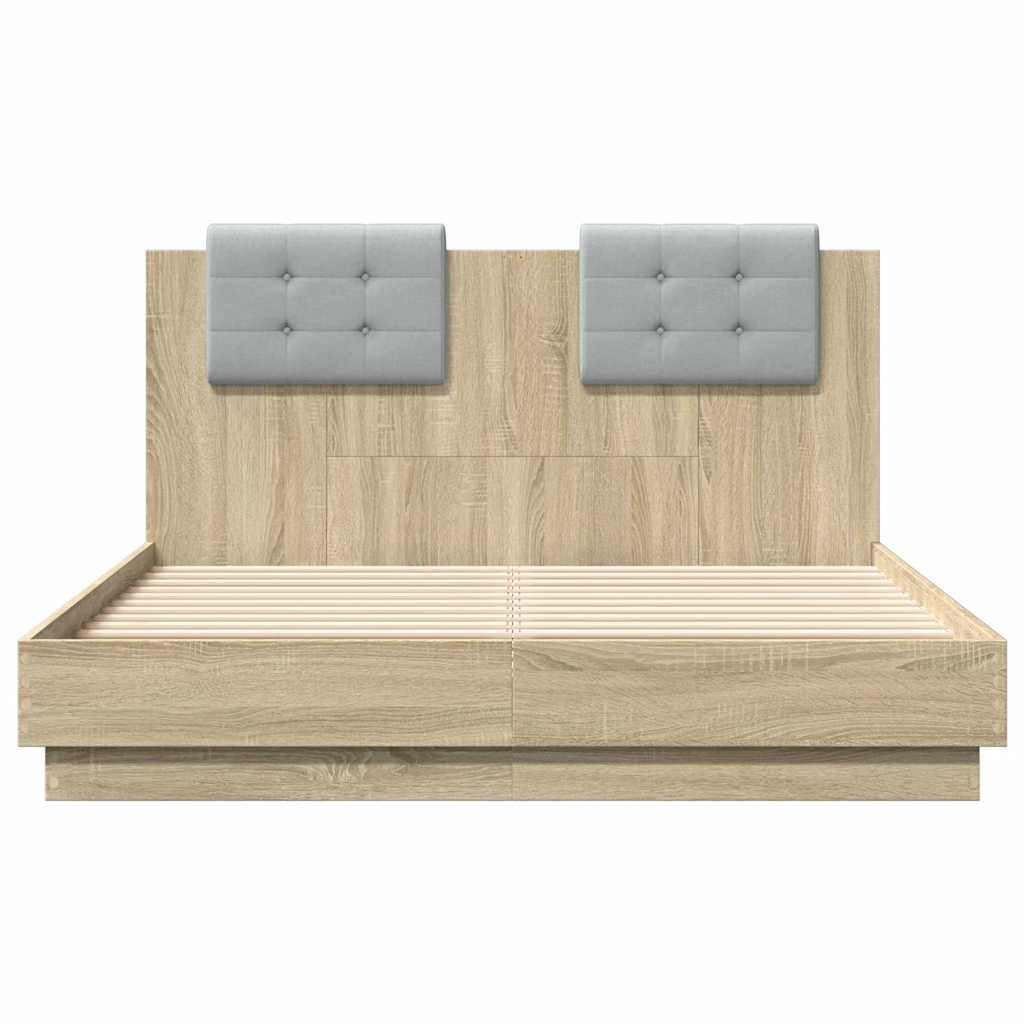 Bed Frame with LED without Mattress Sonoma Oak 120x190 cm Small Double