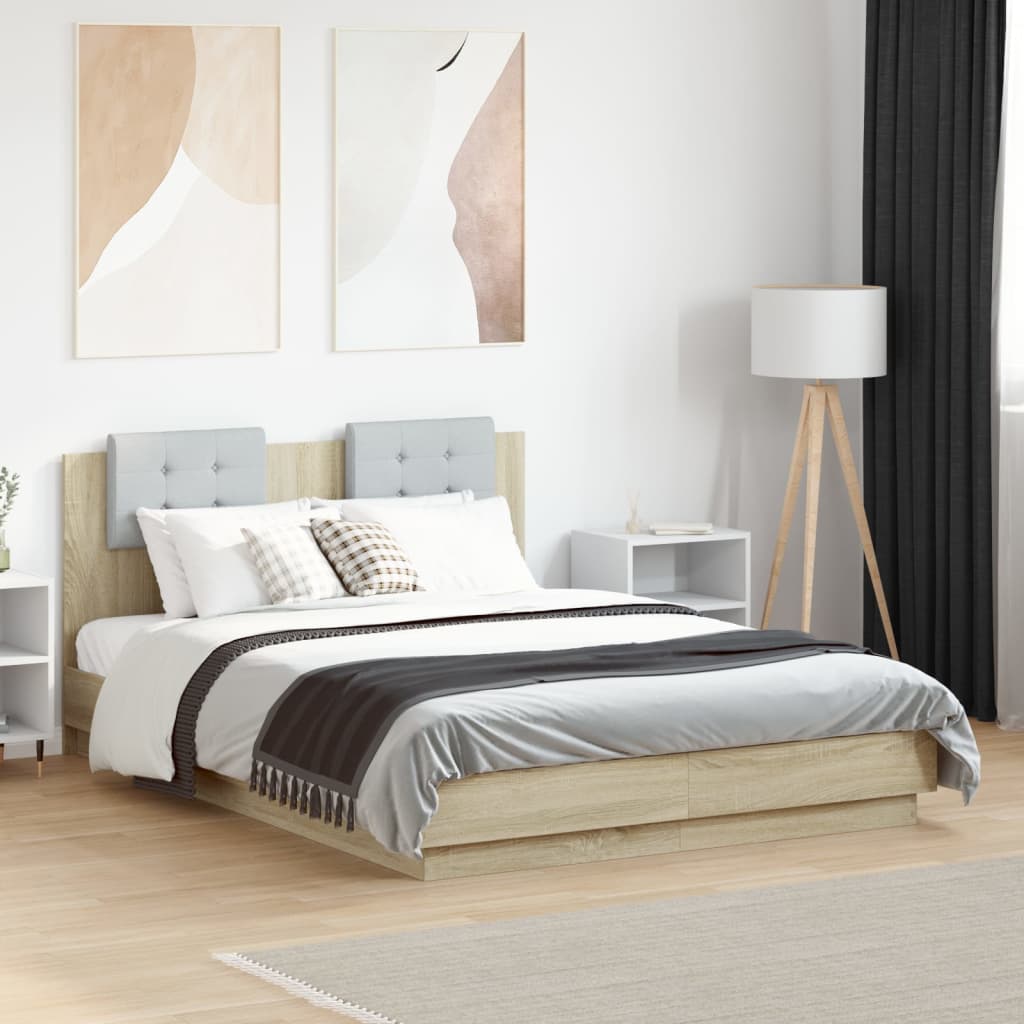 Bed Frame with LED without Mattress Sonoma Oak 120x190 cm Small Double