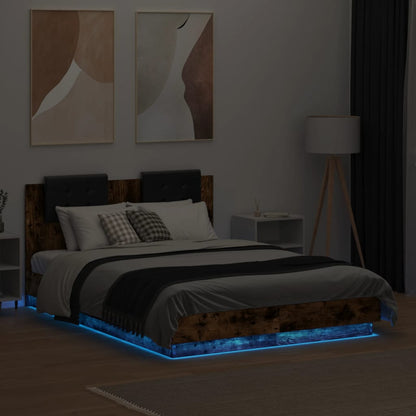 Bed Frame with LED without Mattress Smoked Oak 120x190 cm Small Double