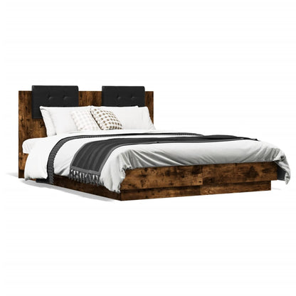 Bed Frame with LED without Mattress Smoked Oak 120x190 cm Small Double