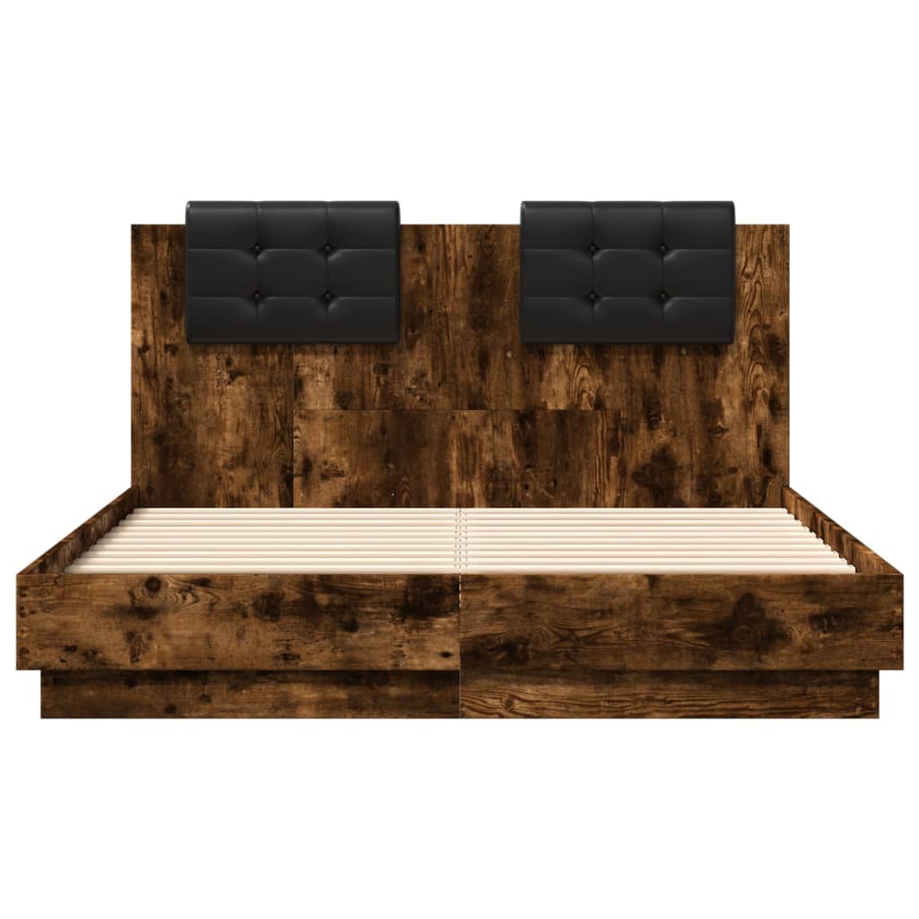Bed Frame with LED without Mattress Smoked Oak 120x190 cm Small Double