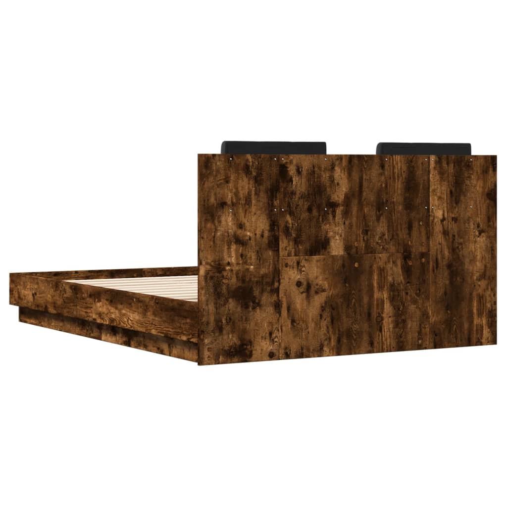 Bed Frame with LED without Mattress Smoked Oak 120x190 cm Small Double