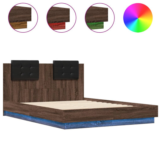 Bed Frame with LED without Mattress Brown Oak 120x190 cm