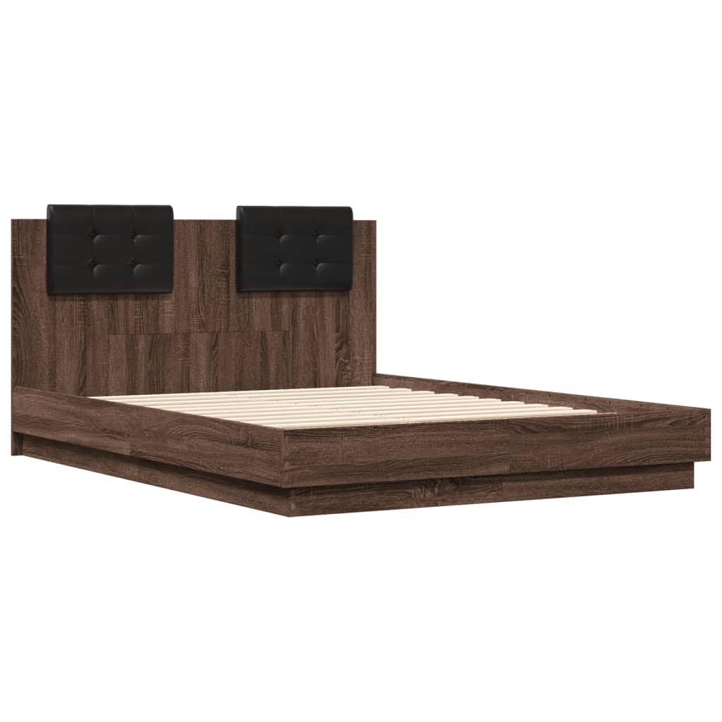 Bed Frame with LED without Mattress Brown Oak 120x190 cm