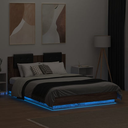 Bed Frame with LED without Mattress Brown Oak 120x190 cm