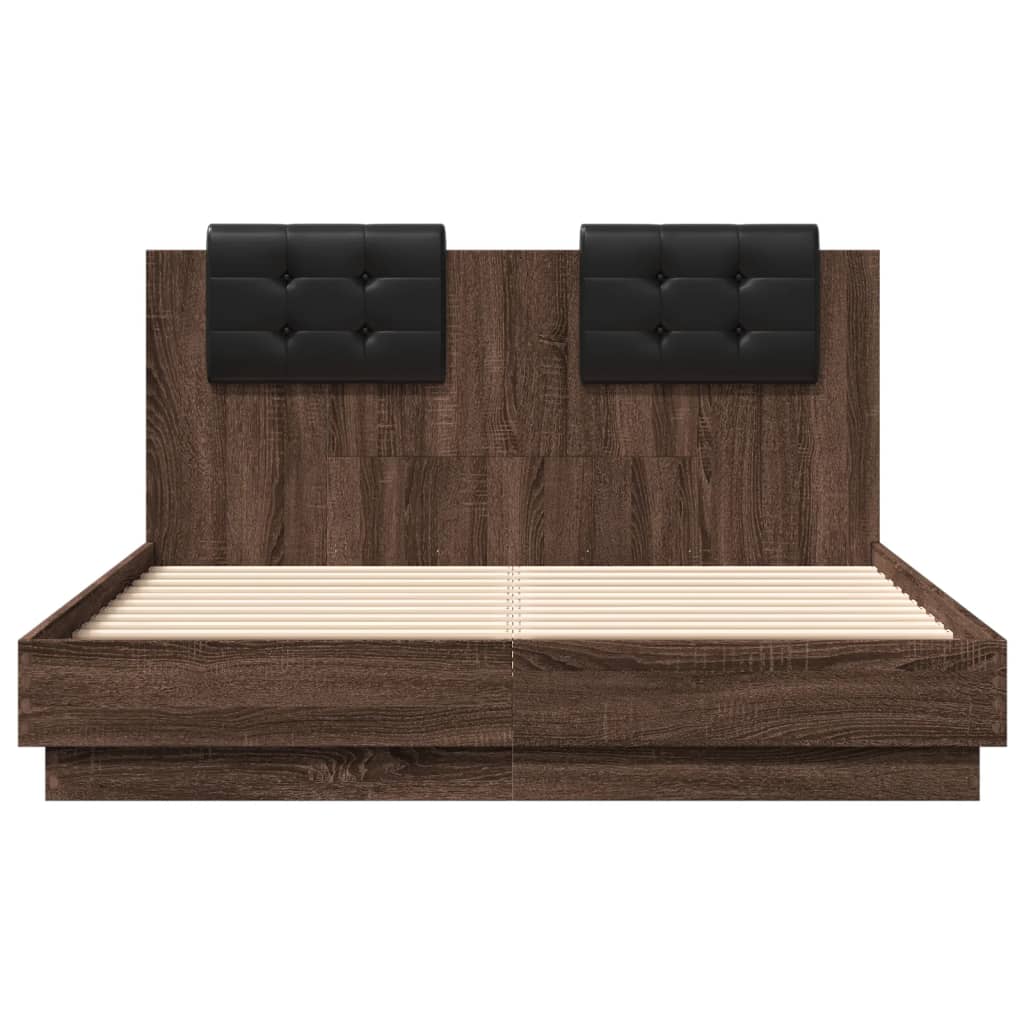 Bed Frame with LED without Mattress Brown Oak 120x190 cm