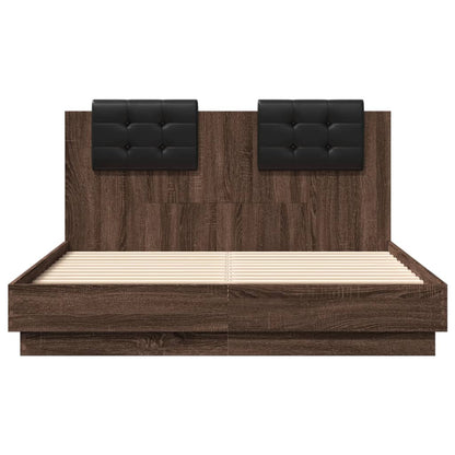 Bed Frame with LED without Mattress Brown Oak 120x190 cm