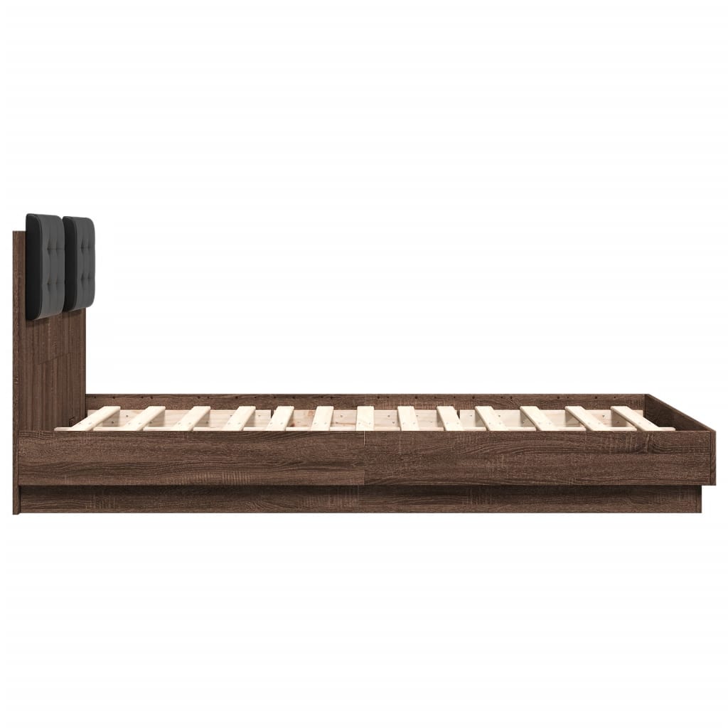 Bed Frame with LED without Mattress Brown Oak 120x190 cm