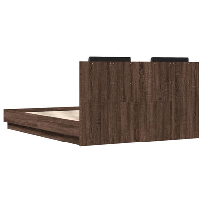 Bed Frame with LED without Mattress Brown Oak 120x190 cm