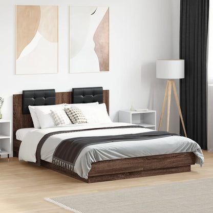 Bed Frame with LED without Mattress Brown Oak 120x190 cm