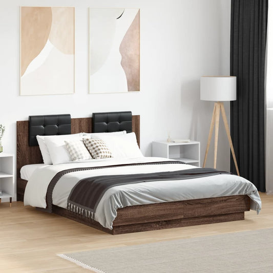 Bed Frame with LED without Mattress Brown Oak 120x190 cm