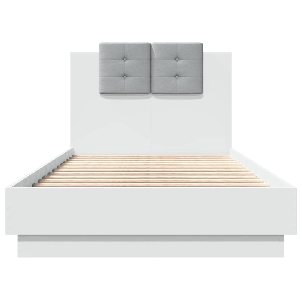 Bed Frame with LED without Mattress White 90x190 cm Single