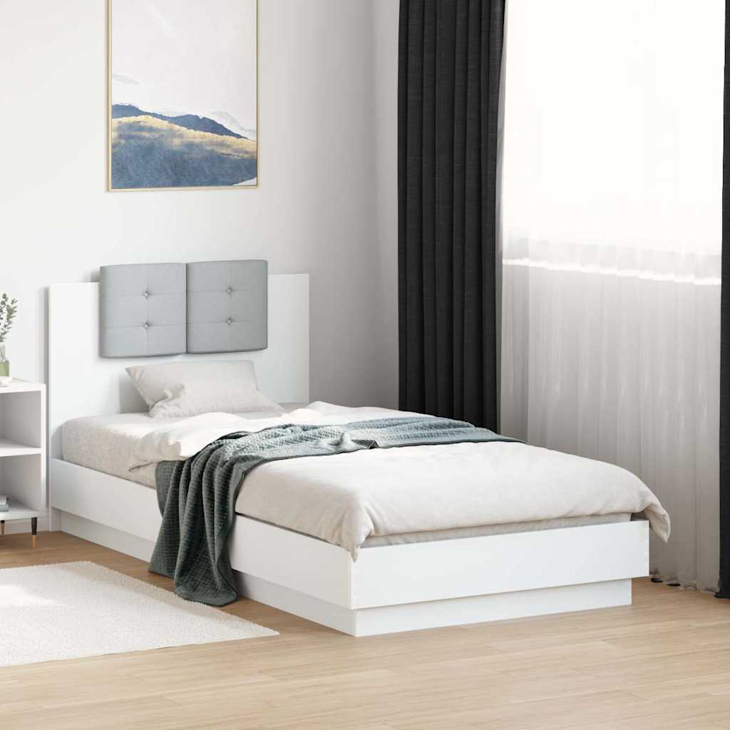 Bed Frame with LED without Mattress White 90x190 cm Single
