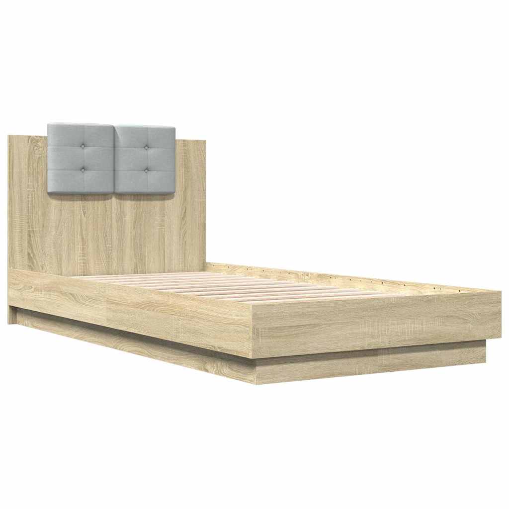Bed Frame with LED without Mattress Sonoma Oak 90x190 cm Single