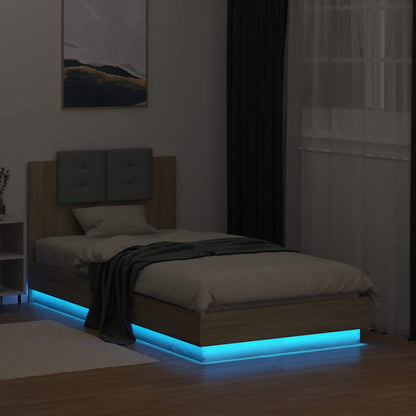 Bed Frame with LED without Mattress Sonoma Oak 90x190 cm Single