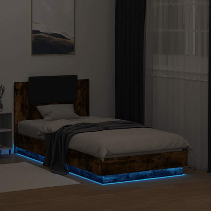 Bed Frame with LED without Mattress Smoked Oak 90x190 cm