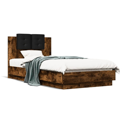 Bed Frame with LED without Mattress Smoked Oak 90x190 cm Single