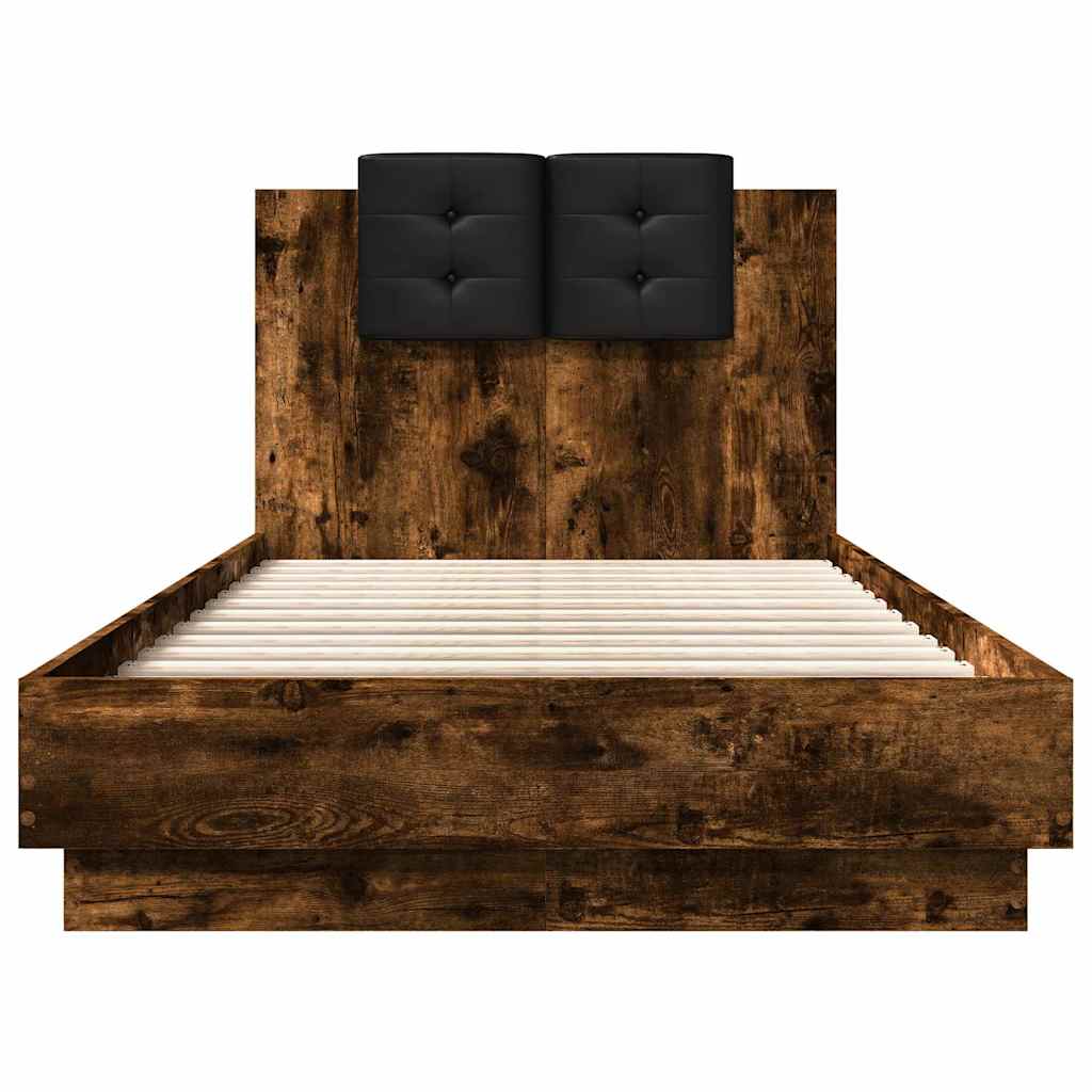 Bed Frame with LED without Mattress Smoked Oak 90x190 cm