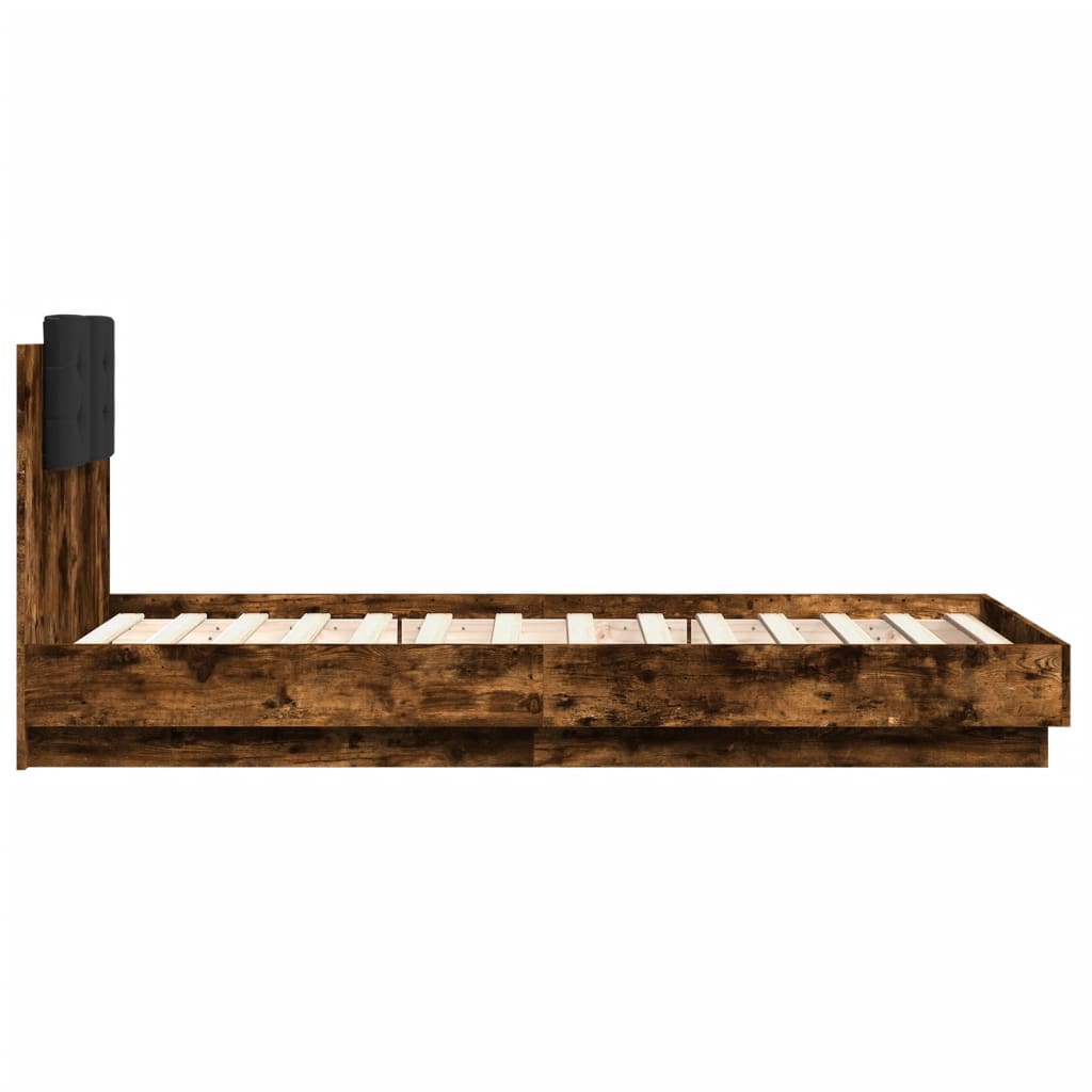 Bed Frame with LED without Mattress Smoked Oak 90x190 cm Single