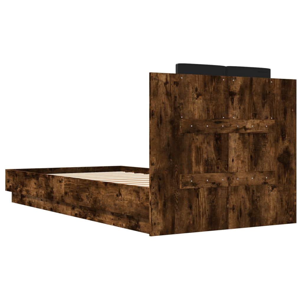 Bed Frame with LED without Mattress Smoked Oak 90x190 cm Single