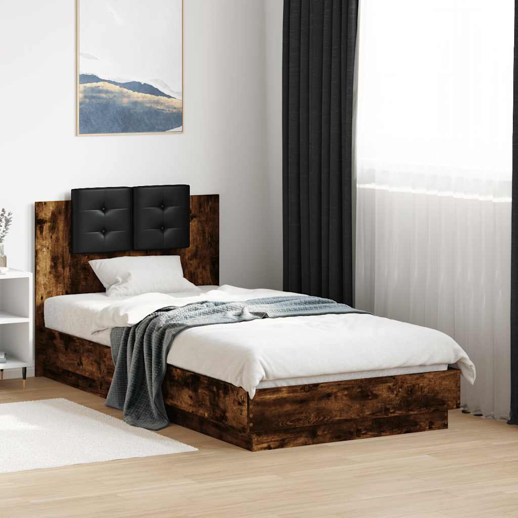 Bed Frame with LED without Mattress Smoked Oak 90x190 cm