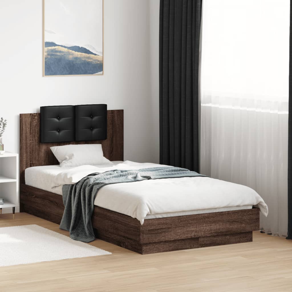 Bed Frame with Headboard Brown Oak 90 x 190 cm Engineered wood