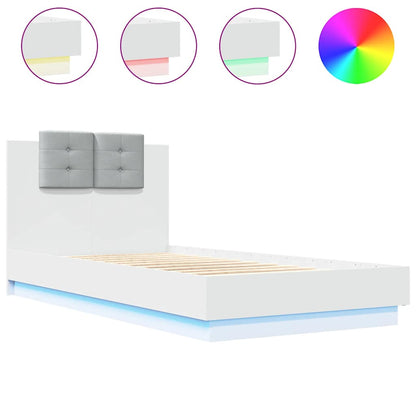 Bed Frame with LED without Mattress White 75x190 cm