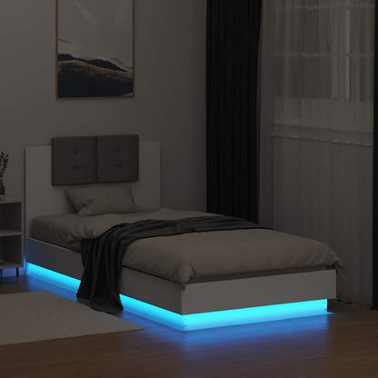 Bed Frame with LED without Mattress White 75x190 cm