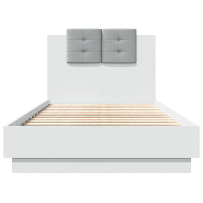 Bed Frame with LED without Mattress White 75x190 cm