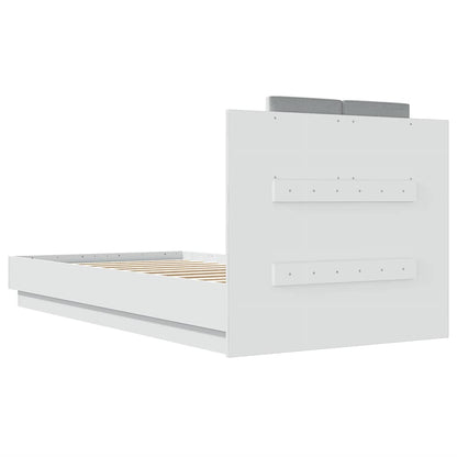 Bed Frame with LED without Mattress White 75x190 cm