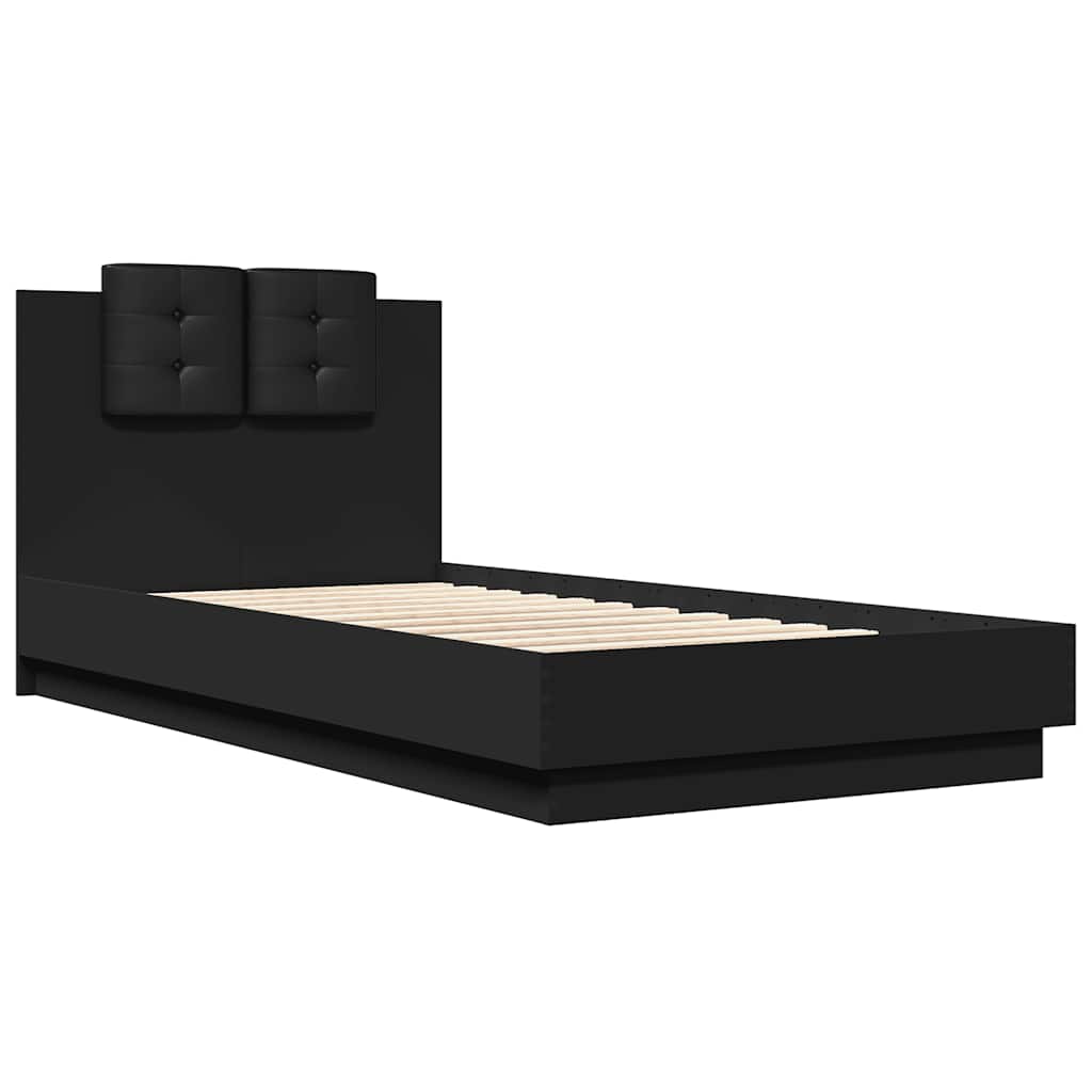 Bed Frame with LED without Mattress Black 75x190 cm