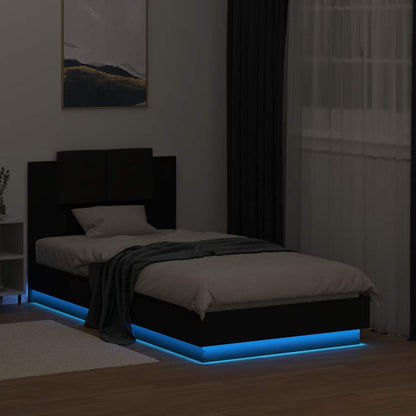 Bed Frame with LED without Mattress Black 75x190 cm