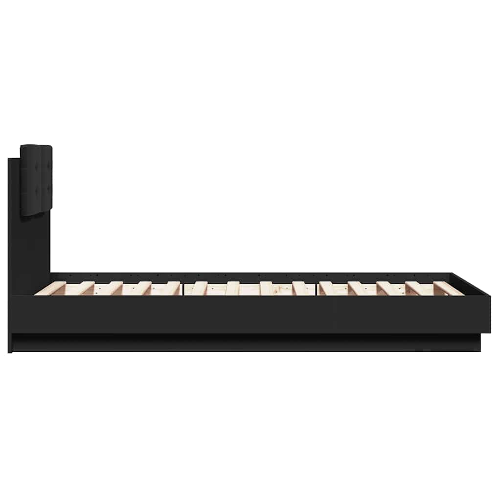Bed Frame with LED without Mattress Black 75x190 cm
