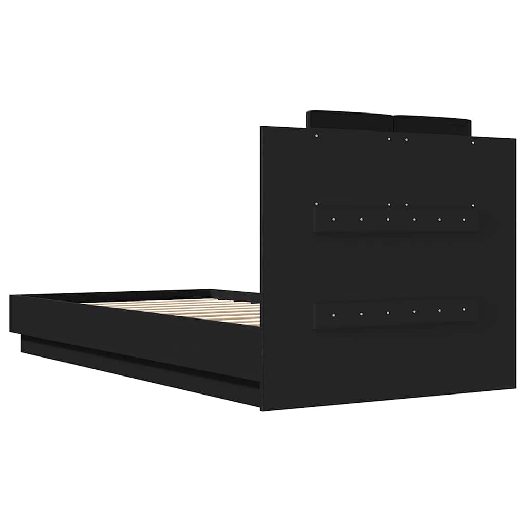 Bed Frame with LED without Mattress Black 75x190 cm