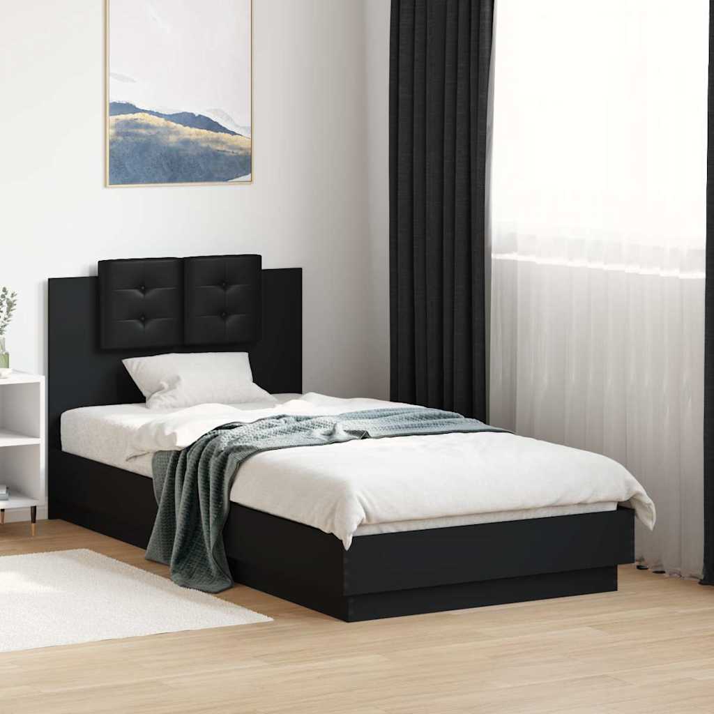Bed Frame with LED without Mattress Black 75x190 cm