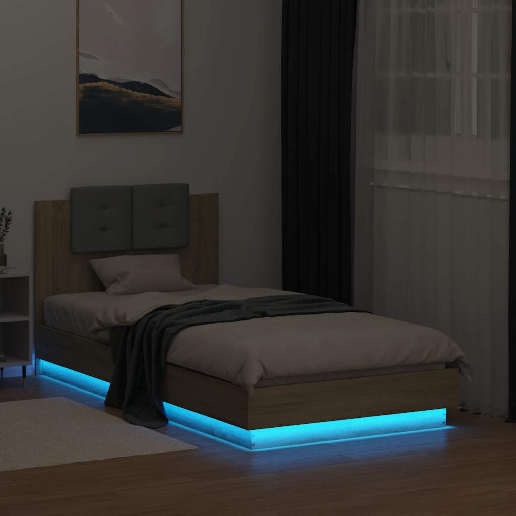 Bed Frame with LED without Mattress Sonoma Oak 75x190 cm