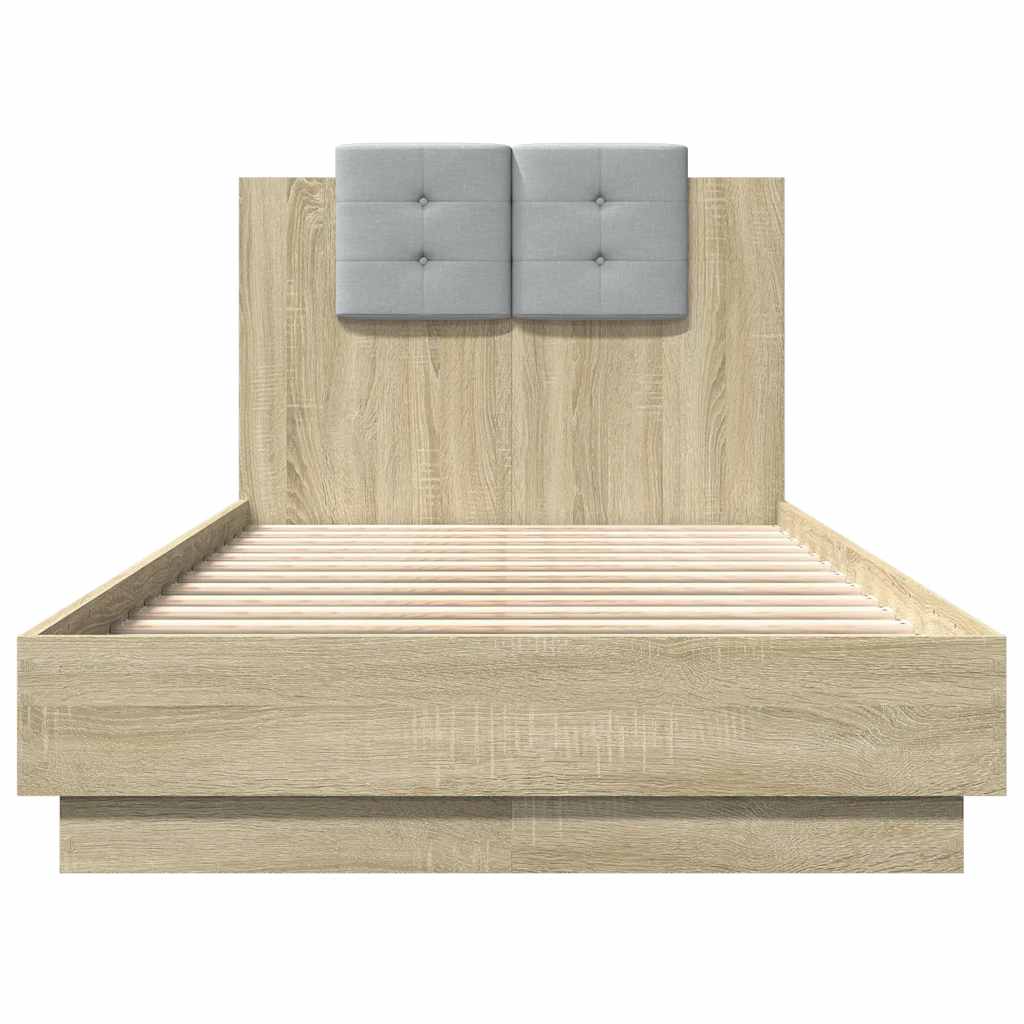 Bed Frame with LED without Mattress Sonoma Oak 75x190 cm