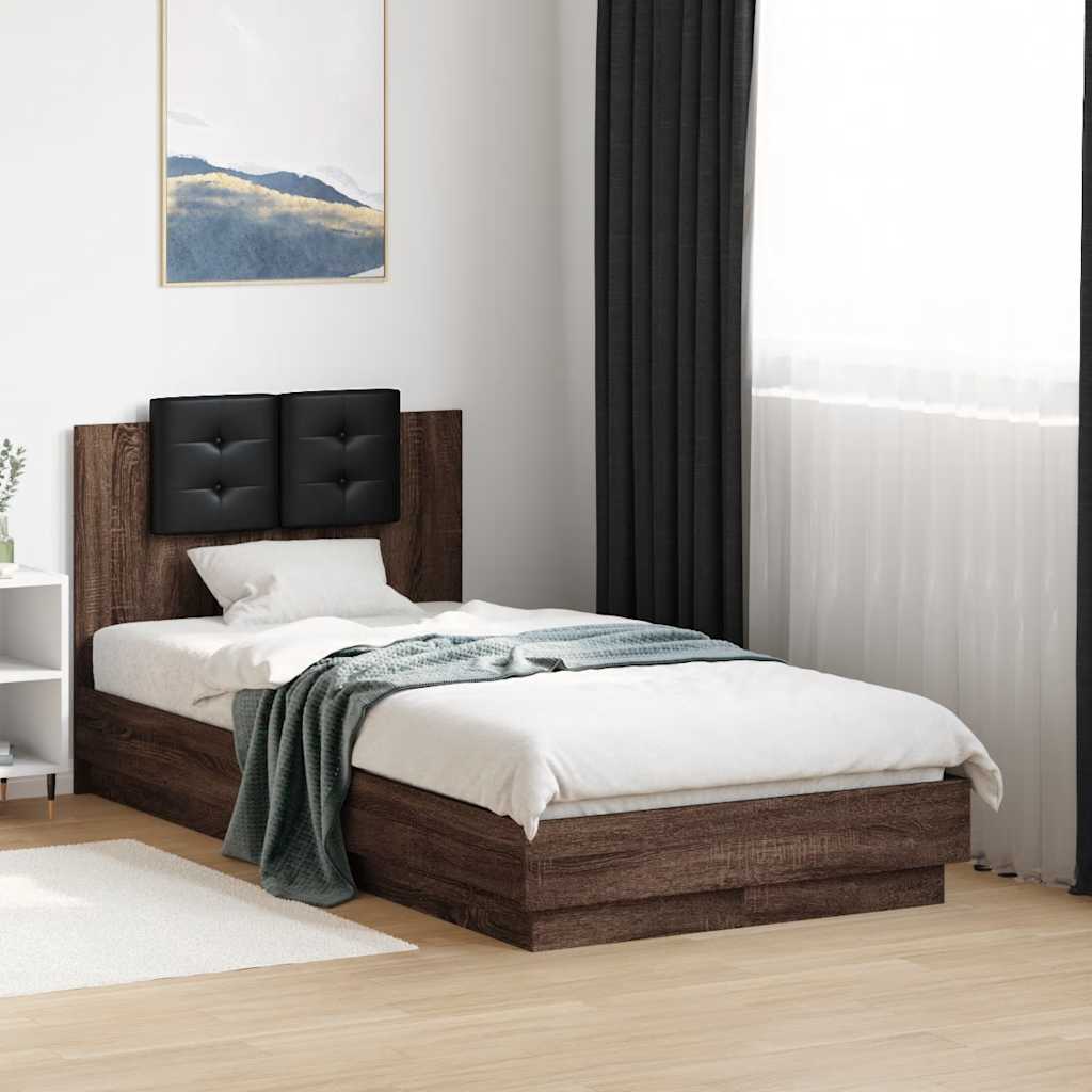 Bed Frame with LED without Mattress Brown Oak 75x190 cm Small Single