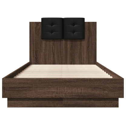 Bed Frame with LED without Mattress Brown Oak 75x190 cm Small Single
