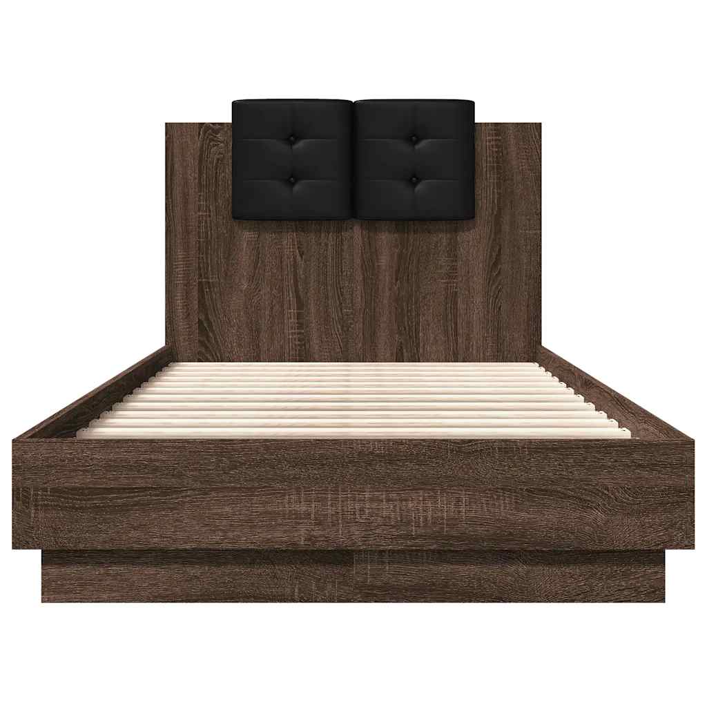 Bed Frame with LED without Mattress Brown Oak 75x190 cm Small Single