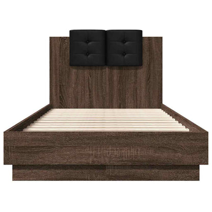 Bed Frame with LED without Mattress Brown Oak 75x190 cm Small Single