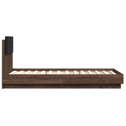 Bed Frame with LED without Mattress Brown Oak 75x190 cm Small Single