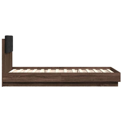 Bed Frame with LED without Mattress Brown Oak 75x190 cm Small Single